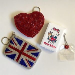 Vintage bundle of beaded keychain coin purses. Hello Kitty pill case & mirror